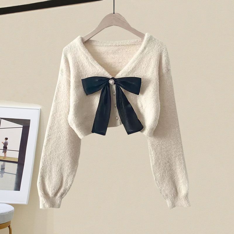 Women's Gentle Oversized Knitted Cardigan Sweater With Skirt