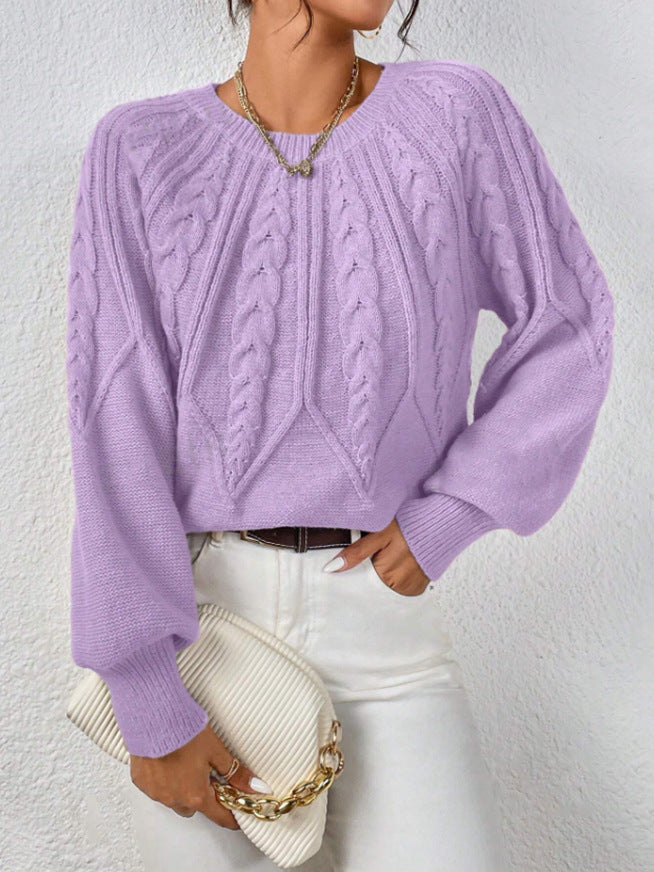 Round Neck Knitted Sweater Female Twist Thread Solid Color Versatile Casual Top