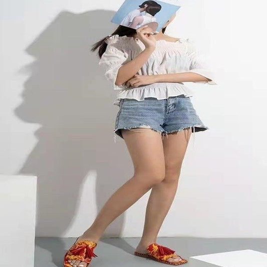 Cross-border New Women's Sandals And Slippers With Flat Heel And Square Toe