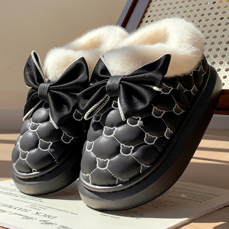 Good-looking Bow Waterproof Cotton Shoes Women's Bag Winter Match