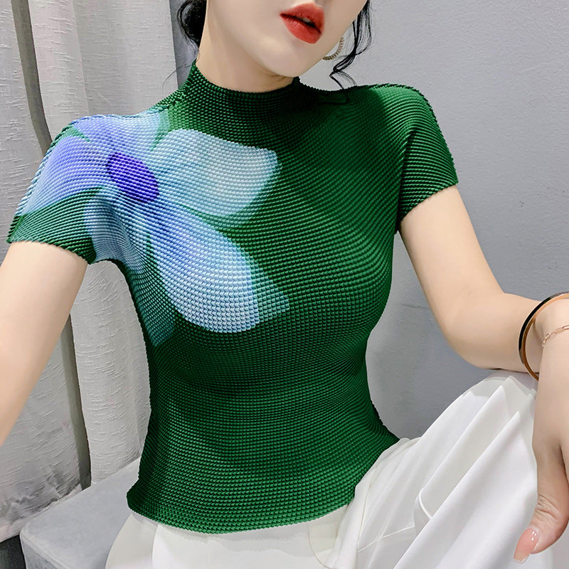 Printed Summer Fashion Large Flower Slimming Short-sleeved T-shirt 3D