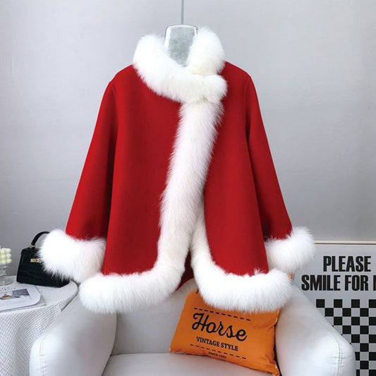 Socialite Cloak Fur Jacket Women's Reversible Woolen Coat Mid-length Young