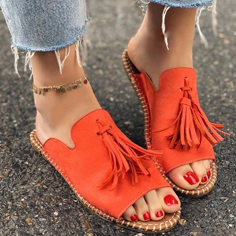 Women's outer fringed hemp rope sandals