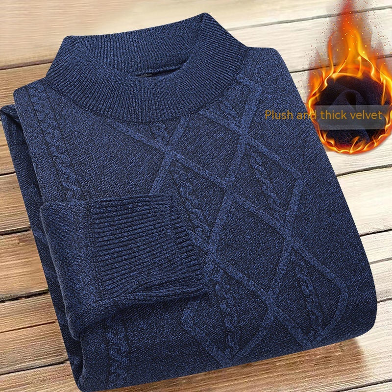 Autumn And Winter Men's Fleece-lined Sweater