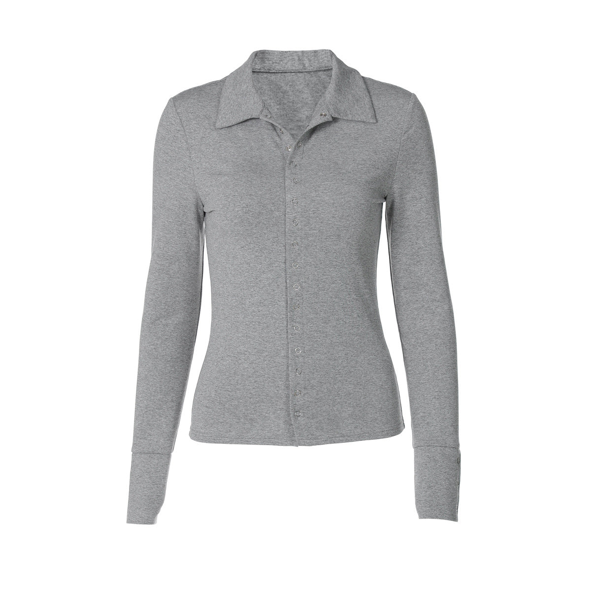 Long Sleeve Button Top Slim Lapel Knitted