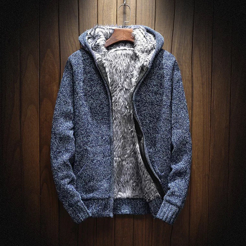Men's velvet padded hooded cardigan sweater coat