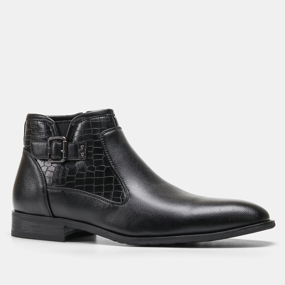 Men's Belt Buckle Side Zipper Plush Boots