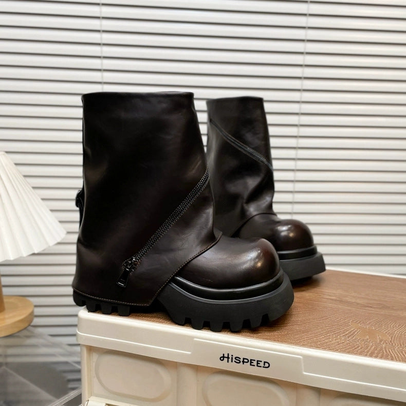 New Autumn Women's High Boots With Zippers And Thick Soles