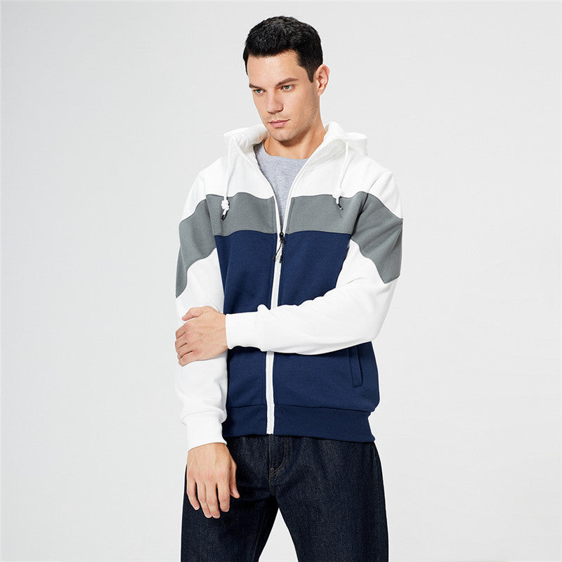 Color Block Cardigan Sweater Youth Loose Men's Color Contrast Fashion Jacket