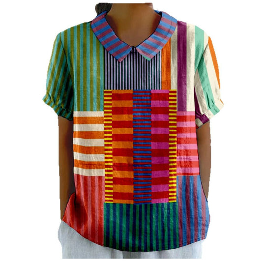 Printed Loose Casual Women's Lapel T-shirt