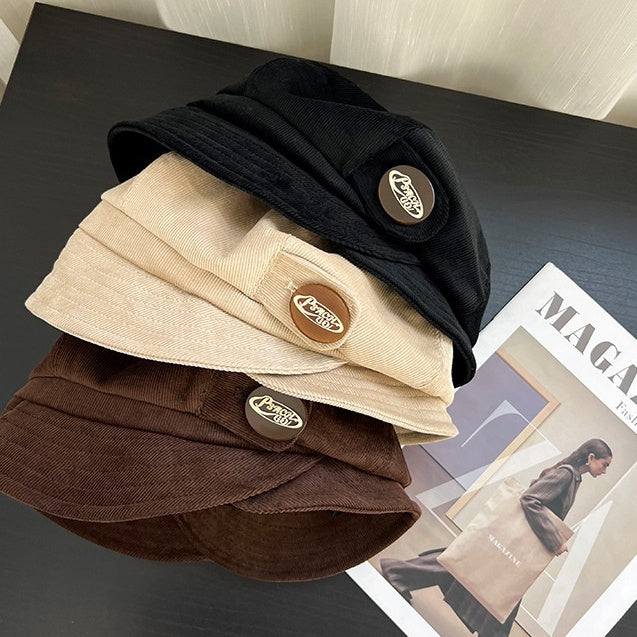 Japanese-style Retro Brown Corduroy Fishermans Hat With A Folded Brim