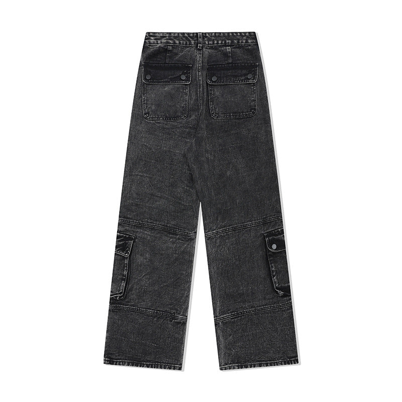 Distressed Heavy Washed Multi-pocket Jeans