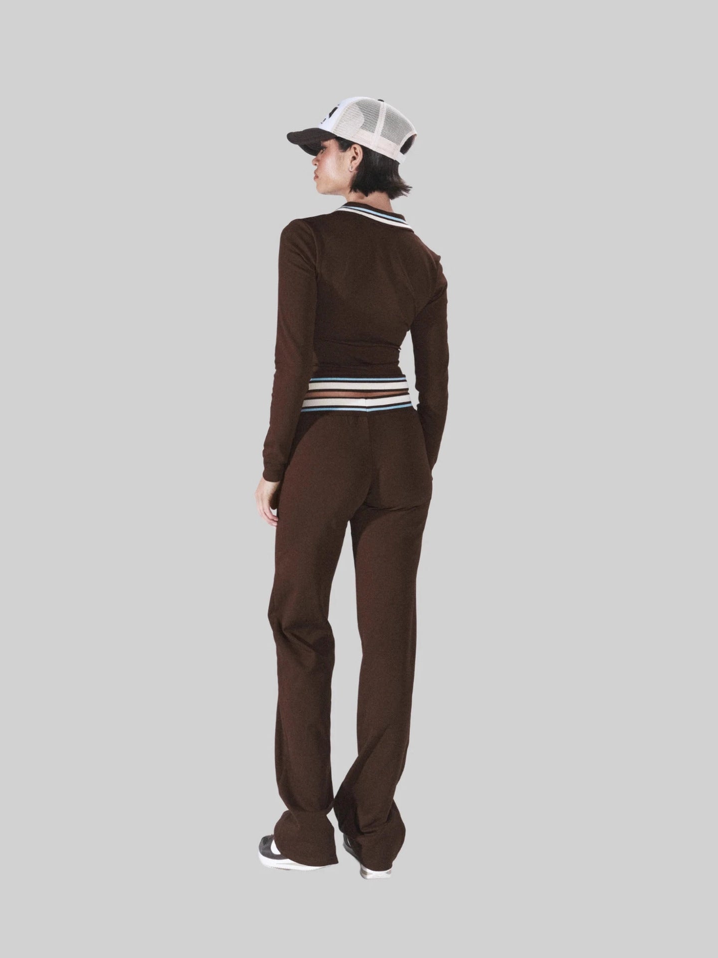 Fashionable Retro Streetwear Casual Long-Sleeve Color-Block Pants Set