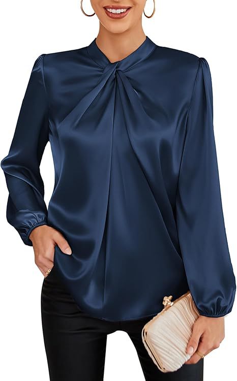 Womens Professional Office Lady Satin Blouse With A Stylish