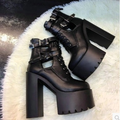 Lace-up Back Zipper Chunky Heel High Heel Short Boots Female Boots