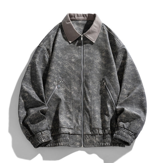 Men's American-style Retro Lapels PU Leather Jacket