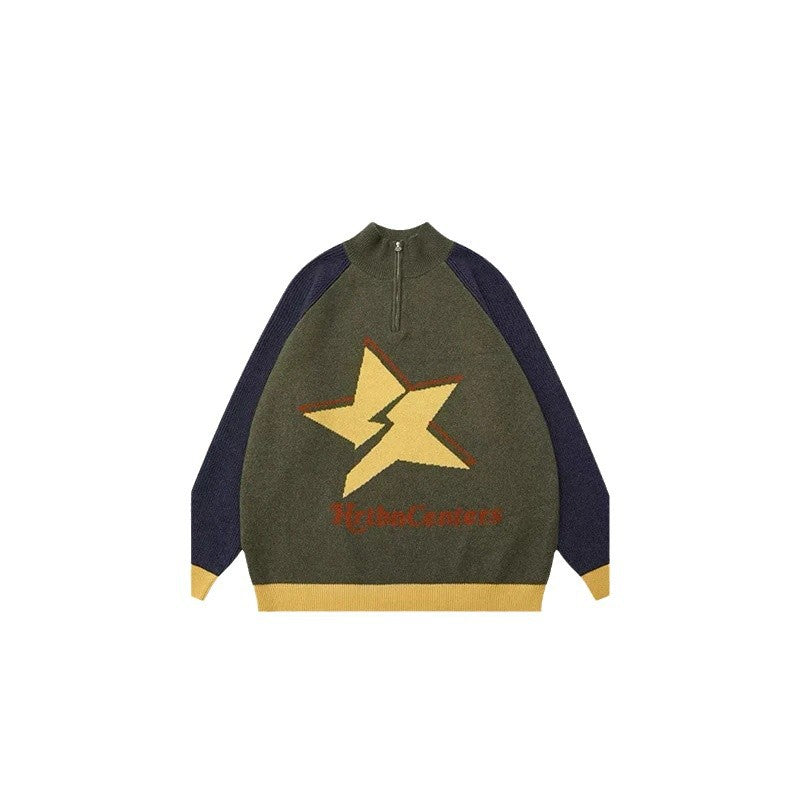 XINGX Jacquard Casual Contrast Color Loose Sweater