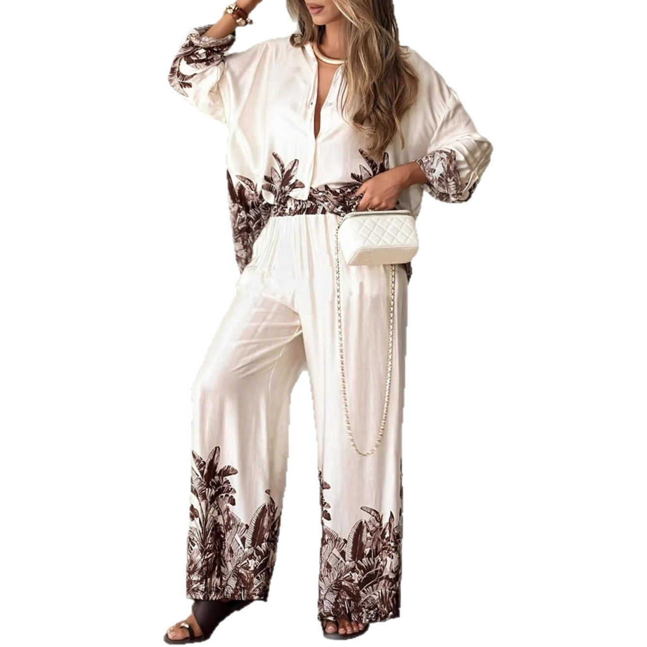 Women's Fashion Printed Cardigan And Long-sleeve Set