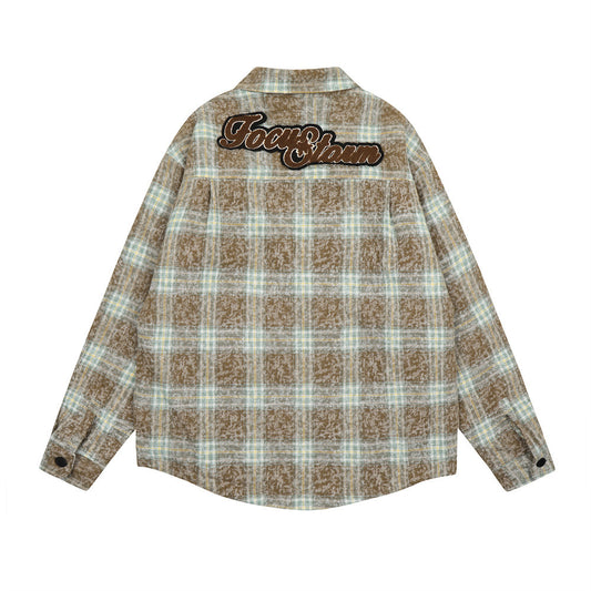 American Retro Plaid Washed And Worn Cotton Coat Jacket Men