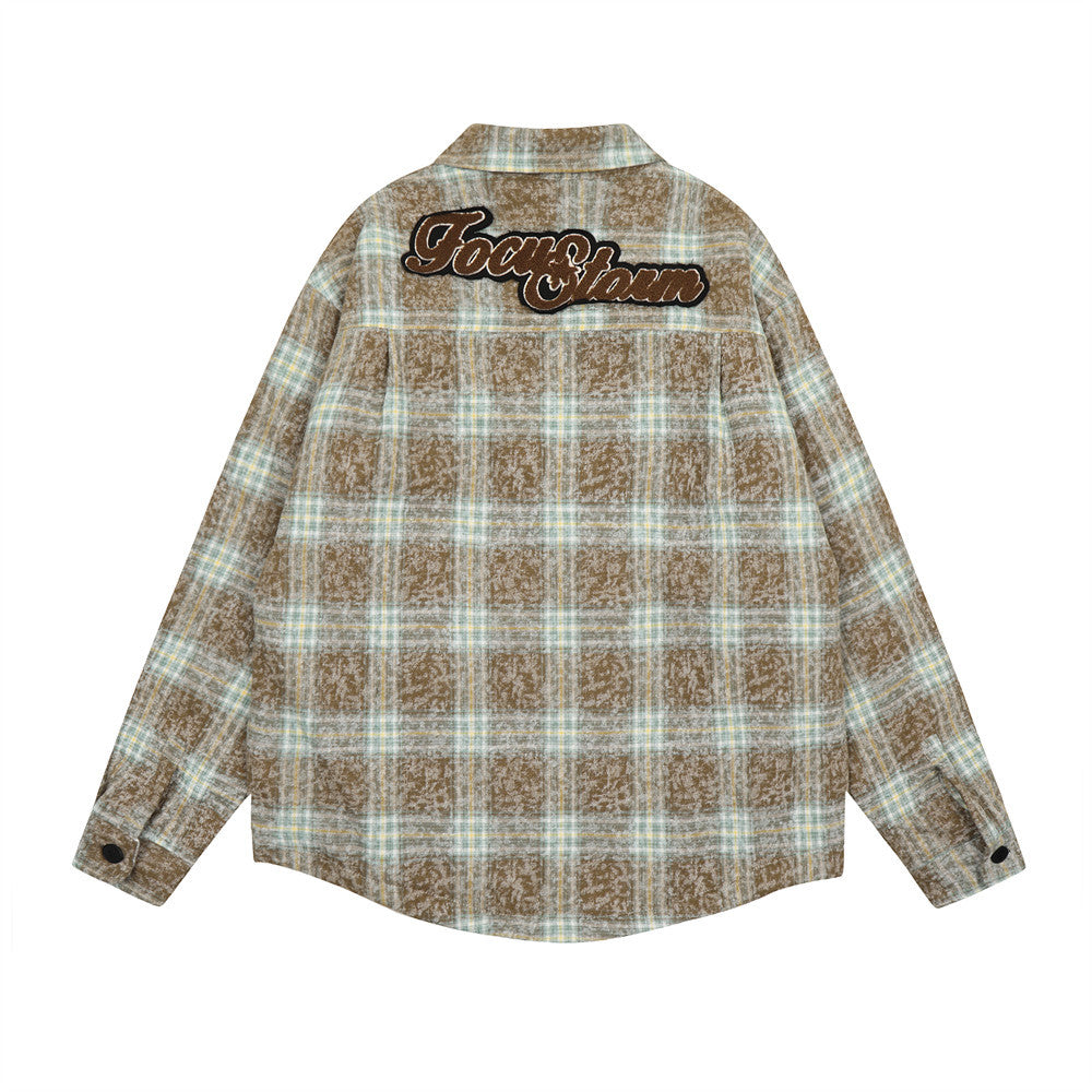 American Retro Plaid Washed And Worn Cotton Coat Jacket Men