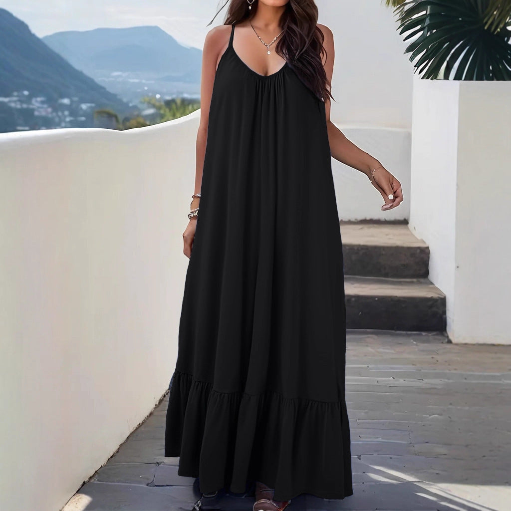 Strapless Sleeveless Solid-color Dress