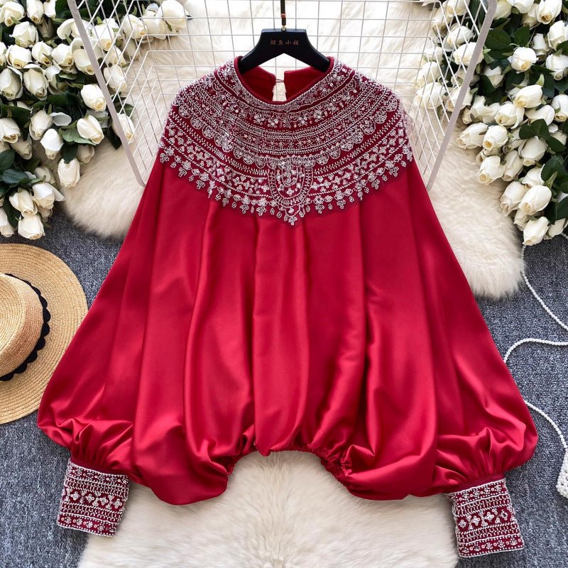 French-style Chic Beaded Casual Blouse For Women