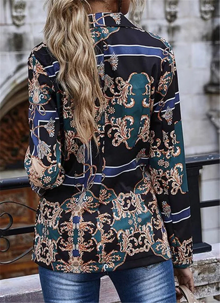 Slim Fit Printed One Button Ladies Small Blazer