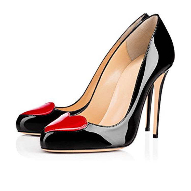 Round head love color matching high heel women's shoes