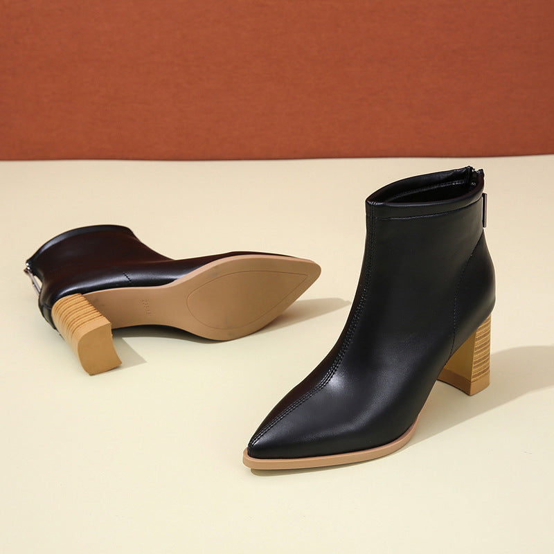 Pointed Toe Women's Chunky Heel Fashion Back Zip Martin Boots