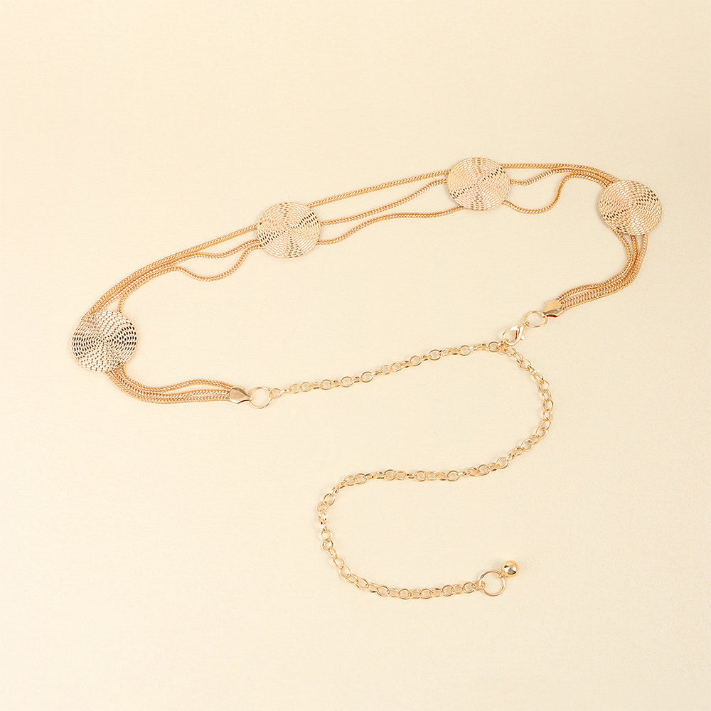 High-grade Multi-layer Metal Chain Waist Chain Women's Accessory Small Fragrance Style With Skirt Metal Cutout Round Piece Decorative Suit