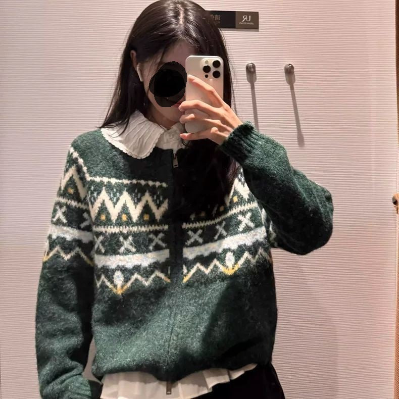 Womens Retro Chic Zippered Sweater Coat