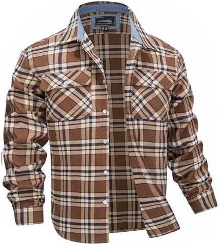 Mens Printed Long-Sleeve Lapel Plaid Shirt