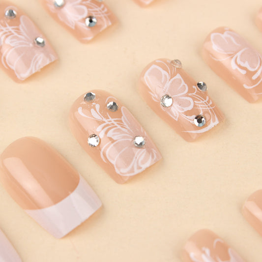 24 Pieces White French Flower Design Wear Nail Manicure Jewelry Manicure