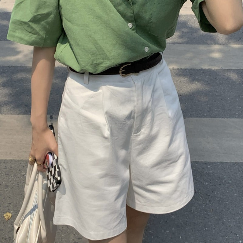 Cargo Shorts Wide Leg High Waist Straight Five-point Suit Pants