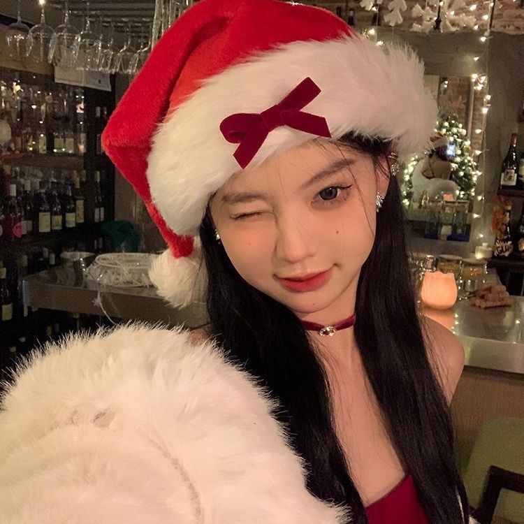 Red Bow Christmas Hat Headwear For Women