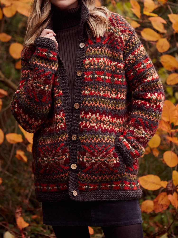 Digital Printing Winter Cardigan Long Sleeve Loose Sweater