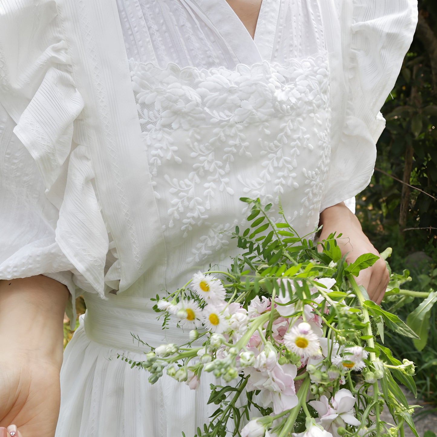 French-Style Vintage Ruffle Lace Apron Dress