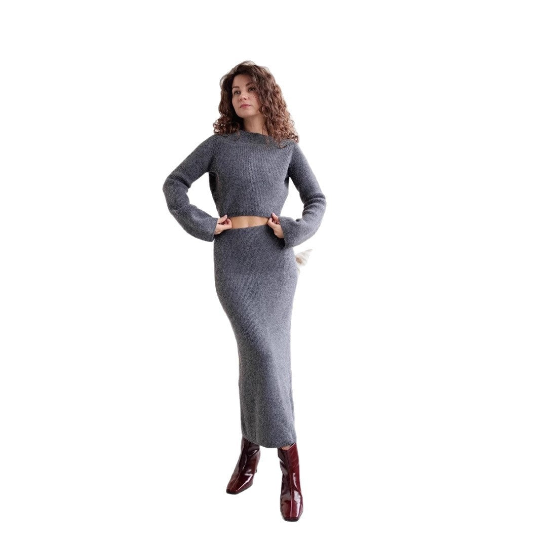 High-grade Off-shoulder Sweater Suit Women's Bag Hip Bottoming Skirt