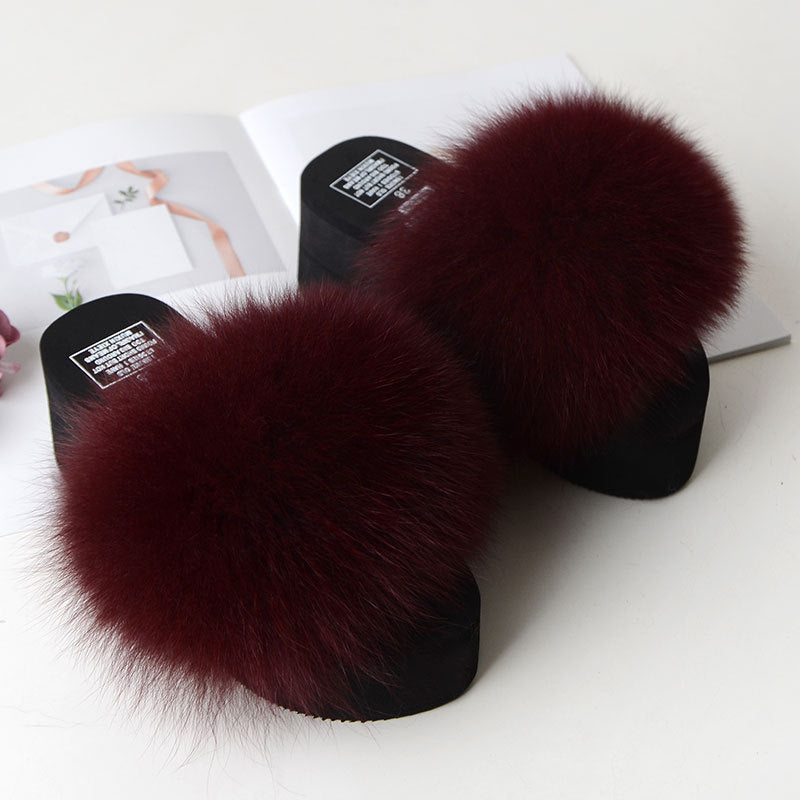 New Fox Fur Women's Sandals Height Increasing Leisure