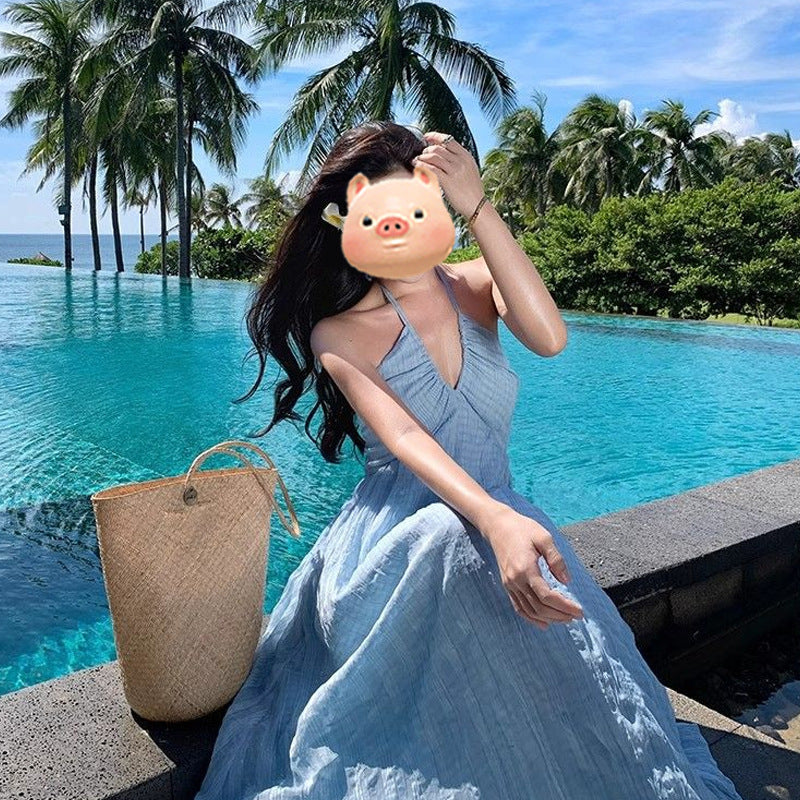 French-style Halter Strap Dress For Summer