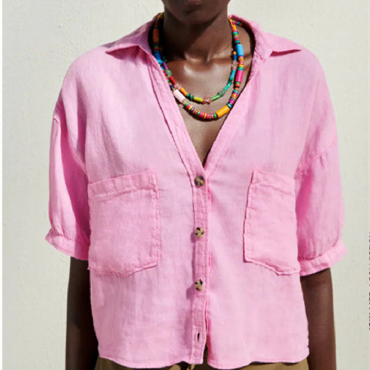 Women's Summer Solid Color Lapel Casual Short Shirt Top