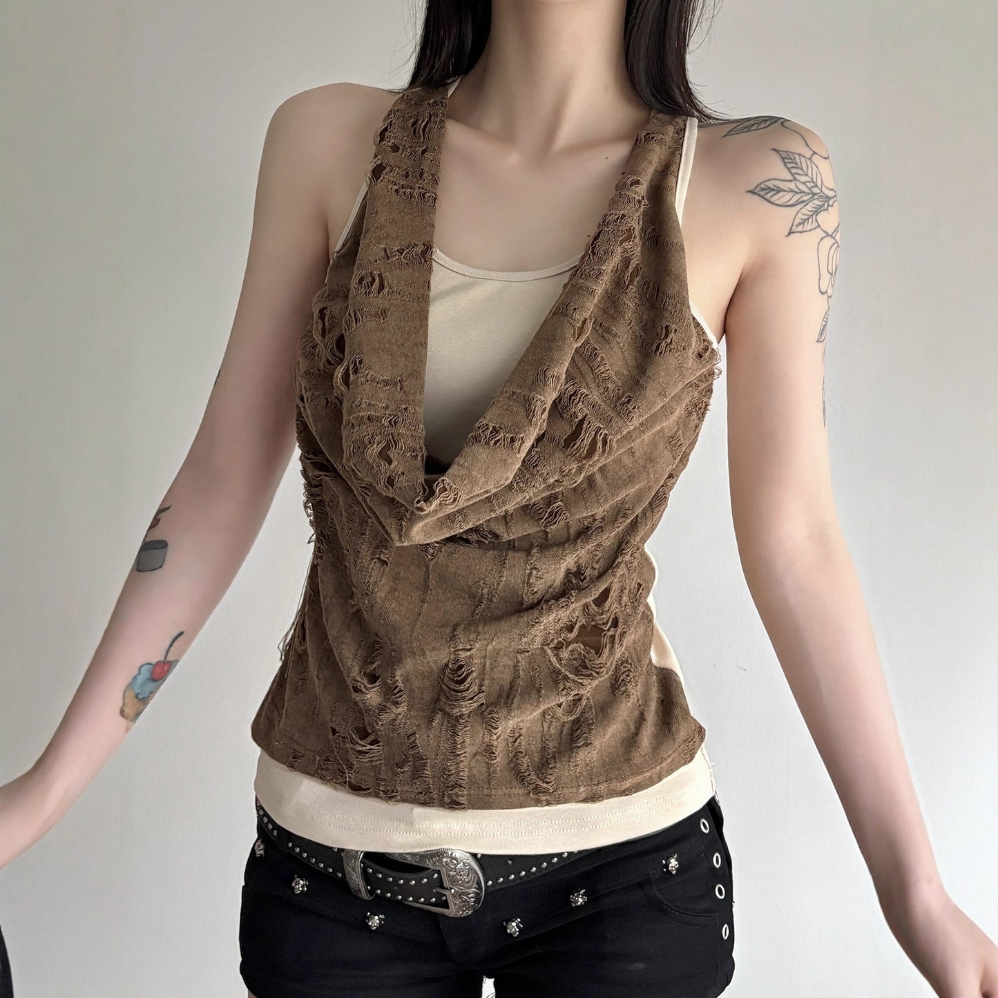 American-style Street-style Spicy Girl Post-apocalyptic Chic Vest Top