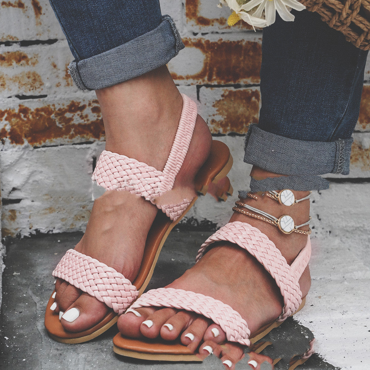 Summer Open-toed Straw Woven Casual Ladies Flat Low Sandals