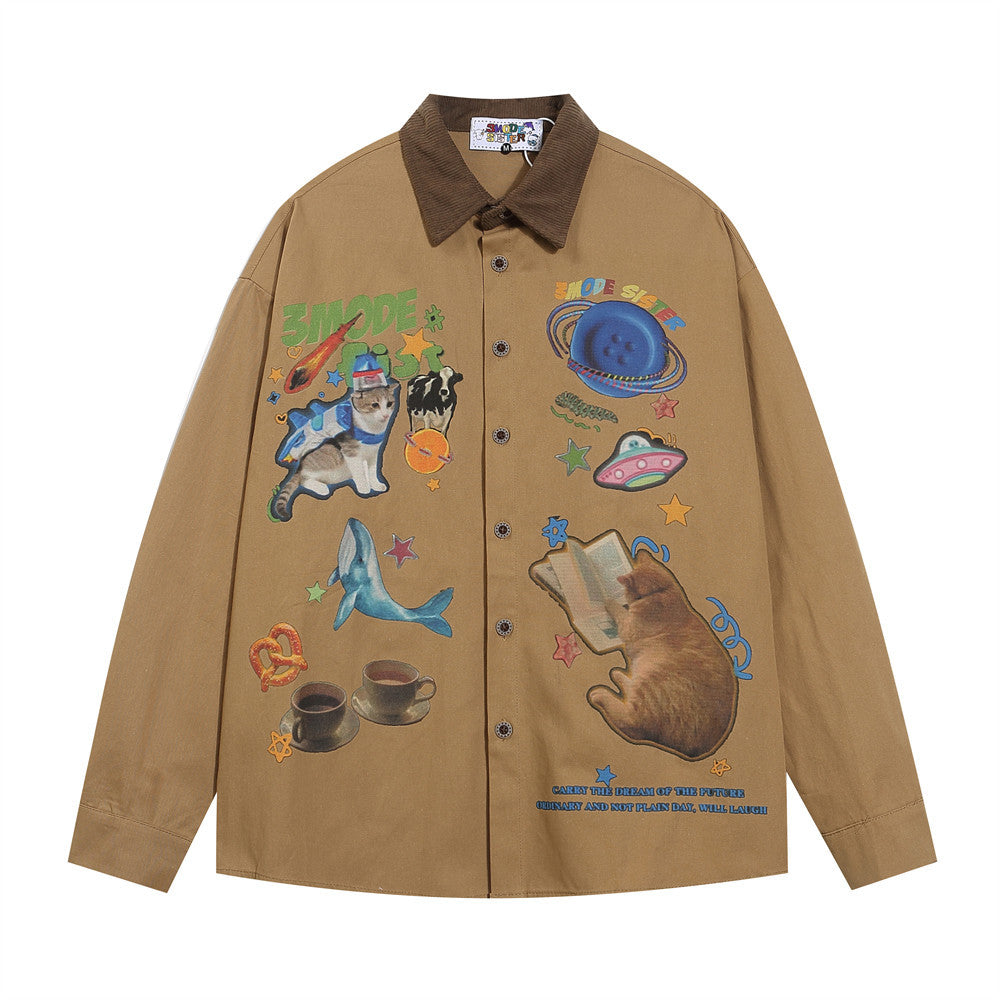 Cartoon Printed Casual Long-sleeved Shirt