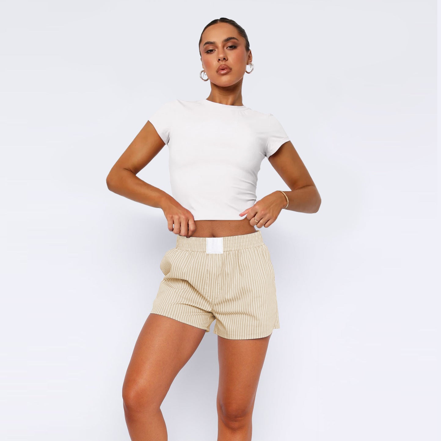 Women's Casual Striped Patchwork Home Shorts
