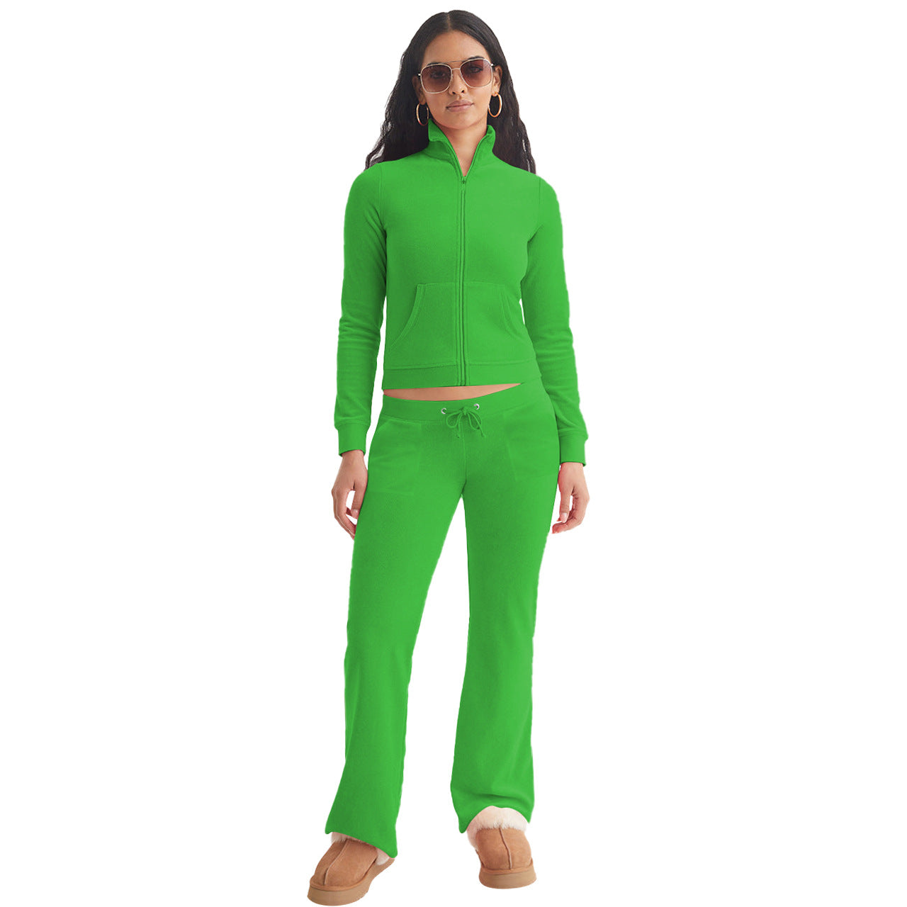 Stylish Casual Two-Piece Set With Silver Fox Fleece Stand Collar