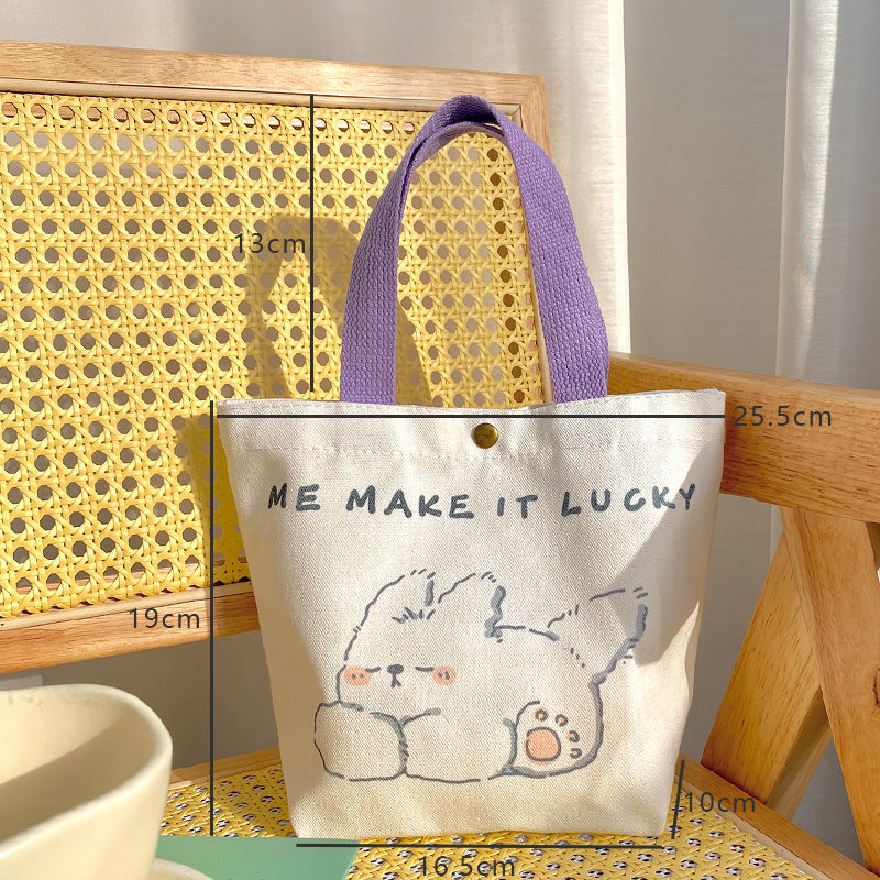 Portable Canvas Embroidery Cartoon Student Simple Handbag