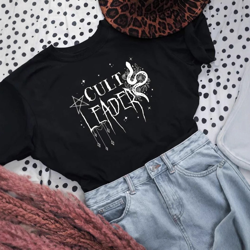 Printed Crew-neck Versatile American-style Casual Short-sleeve Top