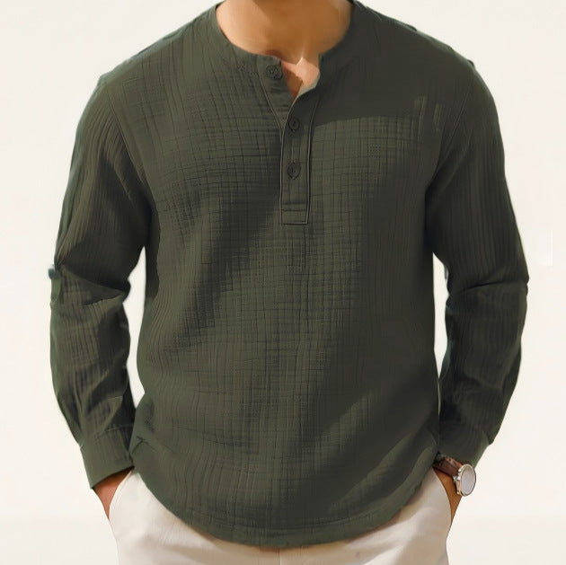 Cotton And Linen Long Sleeve Shirt T-shirt Round Neck
