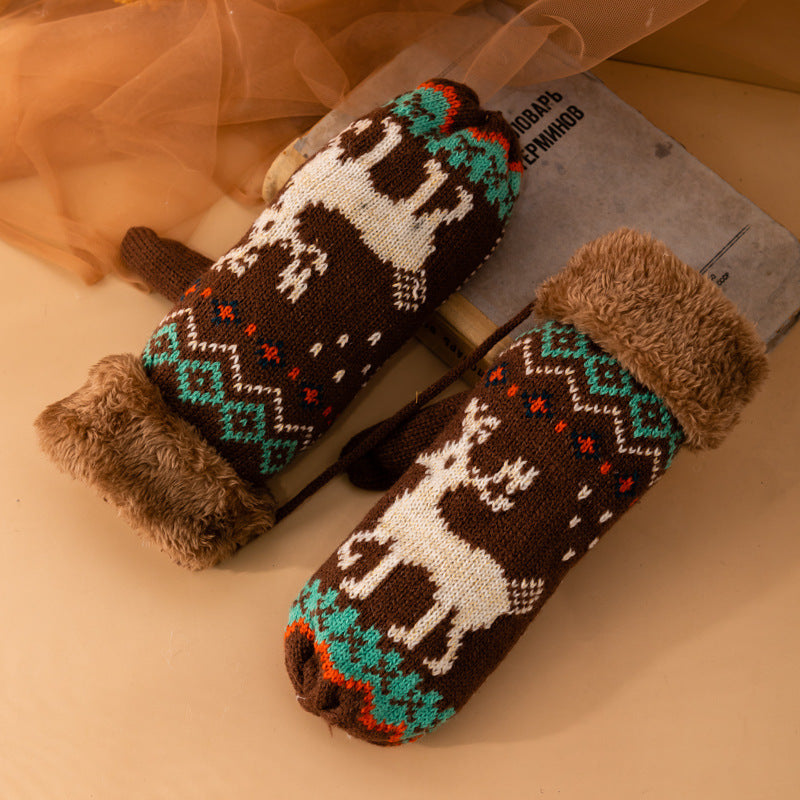 Fingervanter Kvinder Vinter Student Tegnefilm Taske Finger Strikket Uld Halter Fleeceforet Polstret Varm Holder Ridning